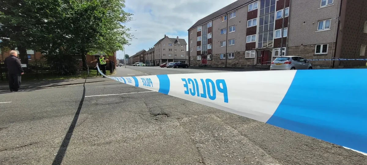 Police cordon tape across a road near George Street in Paisley