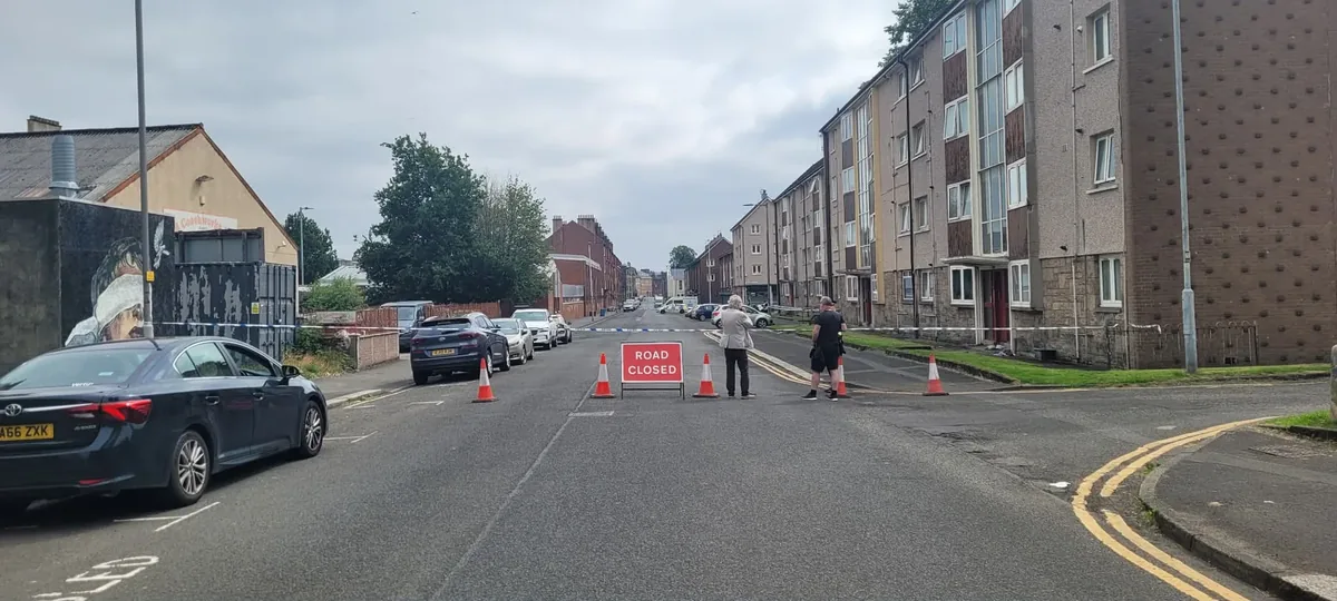 Road closed sign at the entrance to George Street in Paisley